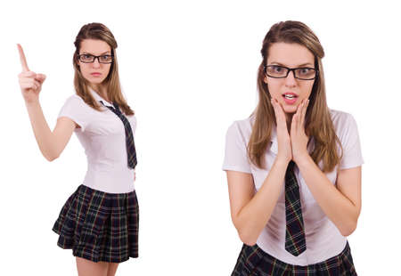 Schoolgirl isolated on the whiteの写真素材