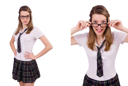 Schoolgirl isolated on the whiteの写真素材