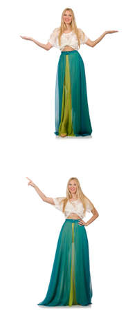 Woman in fashion concept in green dress on whiteの写真素材