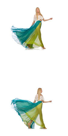 Woman in fashion concept in green dress on whiteの写真素材