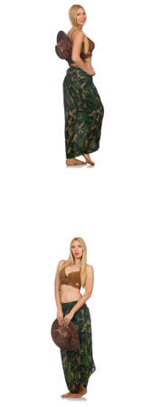 Woman in swimming suit isolated on whiteの写真素材