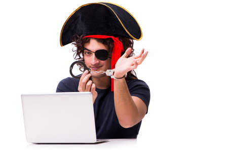 Digital security concept with pirate isolated on whiteの写真素材