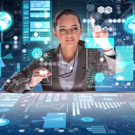 Woman in futuristic data mining conceptの写真素材