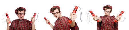 Scotsman with bomb isolated on whiteの写真素材