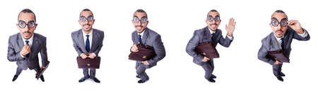 Funny nerd businessman isolated on whiteの写真素材