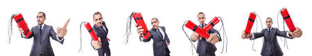 Businessman with dynamite isolated on whiteの写真素材