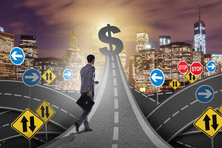 Businessman walking towards his profit targetの写真素材