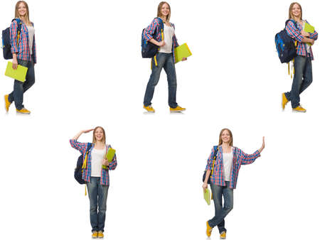 Collage of young female student on whiteの写真素材