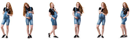 Pregnant woman in composite image isolated on whiteの写真素材