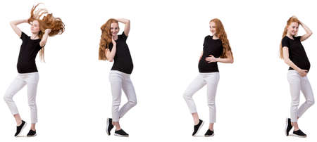 Pregnant woman in composite image isolated on whiteの写真素材