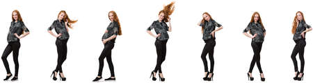 Pregnant woman in composite image isolated on whiteの写真素材