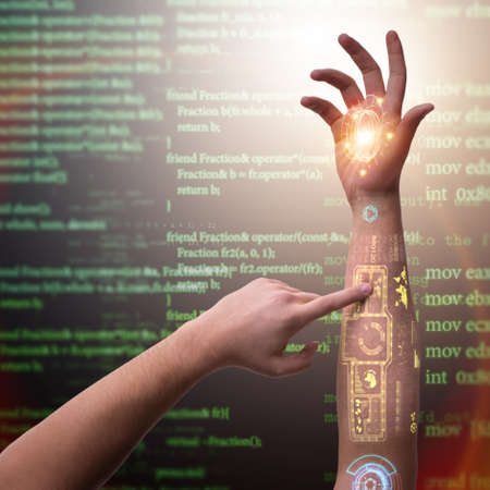 Human robotic hand in futuristic conceptの写真素材