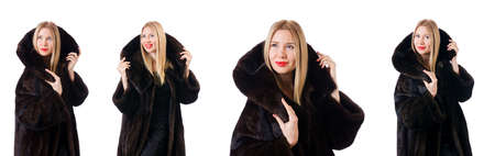 Tall model wearing fur coatの写真素材