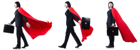 Man in red cover isolated on whiteの写真素材