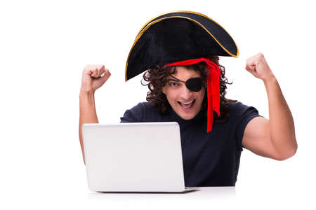 Digital security concept with pirate isolated on whiteの写真素材