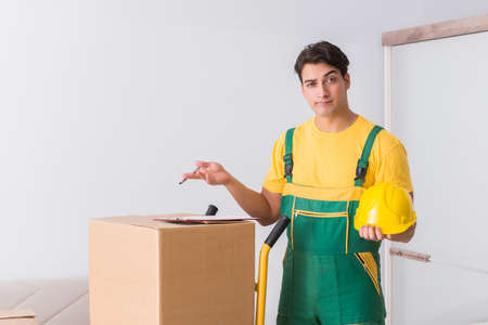 Transportation worker delivering boxes to houseの写真素材