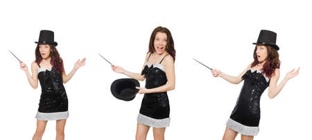 Woman magician isolated on the whiteの写真素材