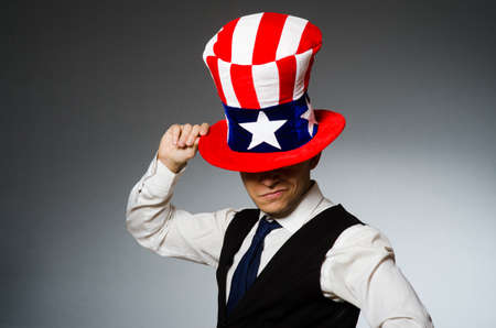 Man wearing hat with american symbolsの写真素材