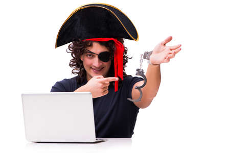 Digital security concept with pirate isolated on whiteの写真素材