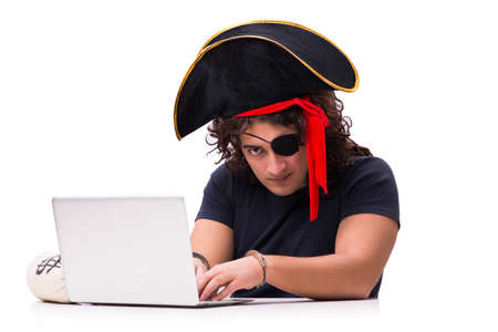 Digital security concept with pirate isolated on whiteの写真素材