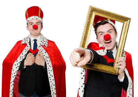 Man with crown isolated on whiteの写真素材