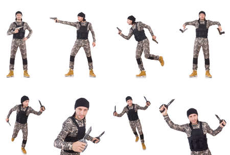 Soldier with gun isolated on whiteの写真素材