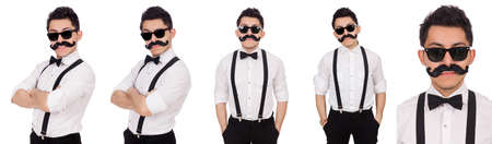 Young man with moustache isolated on whiteの写真素材