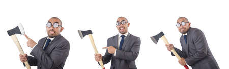 Collage of photos with man and boxesの写真素材