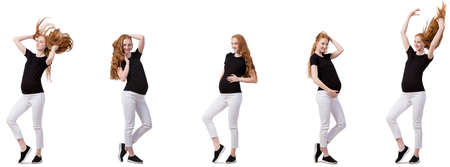 Pregnant woman in composite image isolated on whiteの写真素材