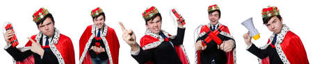 Businessman king with dynamite isolated on whiteの写真素材