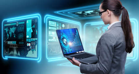 Businesswoman in online trading conceptの写真素材