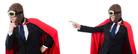 Man in red cover isolated on whiteの写真素材