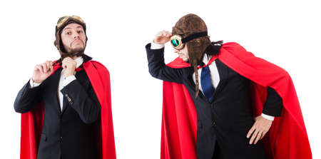 Man in red cover isolated on whiteの写真素材