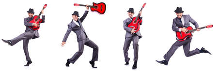 Guitar player isolated on the whiteの写真素材