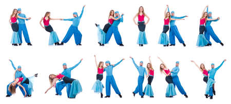 Pair of dancers dancing modern dance isolated on whiteの写真素材