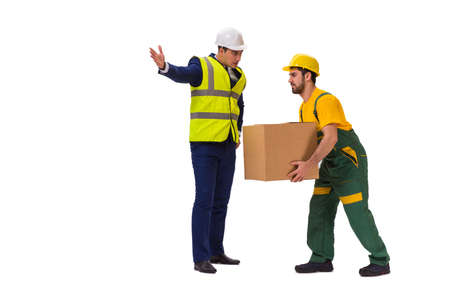 Two workers isolated on the white backgroundの写真素材