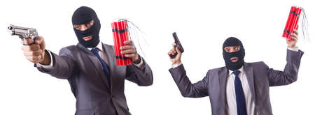 Terrorist with dynamite isolated on whiteの写真素材