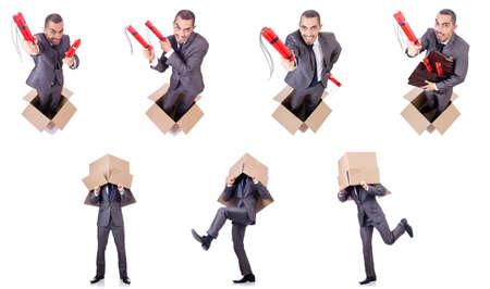 Businessman with dynamite isolated on whiteの写真素材