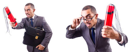 Man with dynamite stick isolated on whiteの写真素材