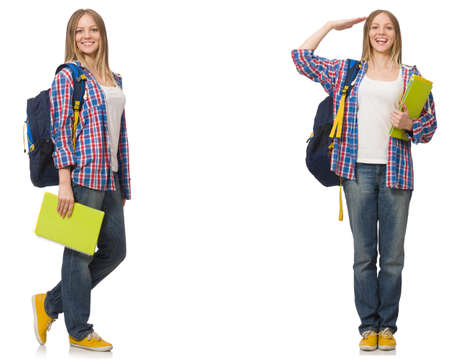 Collage of young female student on whiteの写真素材