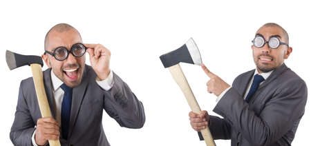 Collage of photos with man and boxesの写真素材