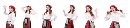 Young woman in traditional scottish clothingの写真素材