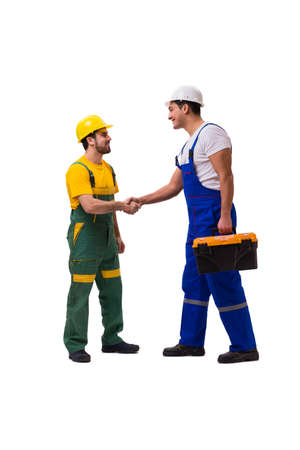 Two workers isolated on the white backgroundの写真素材