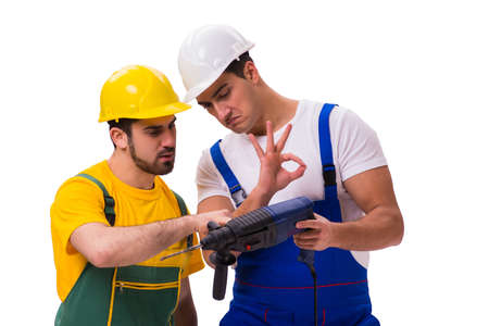 Two workers isolated on the white background
