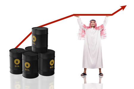Arab businessman supporting oil priceの写真素材