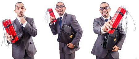 Businessman with dynamite isolated on whiteの写真素材