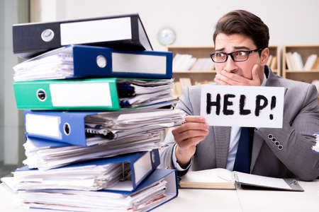 Busy businessman asking for help with work