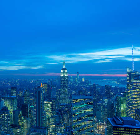 View of New York Manhattan during sunset hours