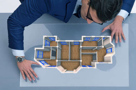 Designer working on 3d futuristic apartment design