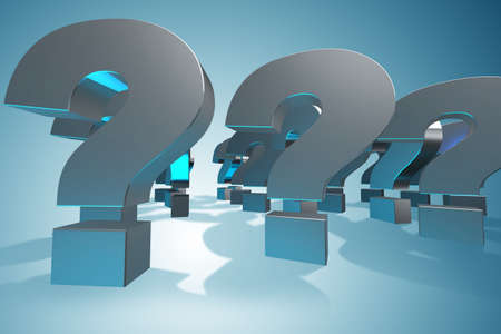 Question marks in uncertainty concept - 3d rendering
